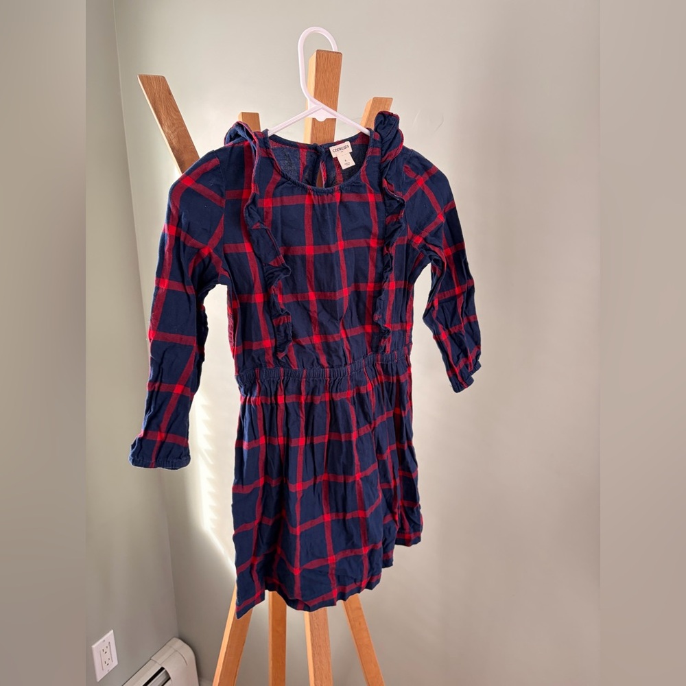 Crewcuts Navy and Red Checkered Ruffle Dress size 8